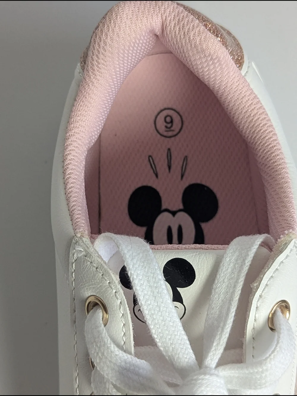 Disney Mickey Mouse Rose Gold Glitter Sneakers Women’s Size 9 | New Without Box
